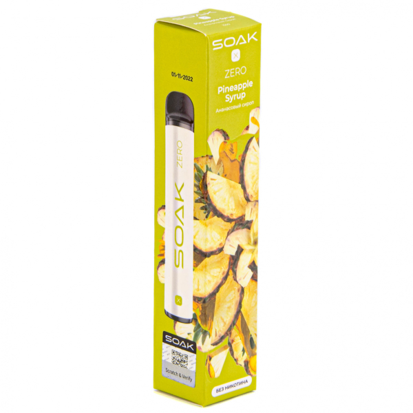 SOAK X ZERO Pineapple syrup 1500 затяжек (без никотина) в Луганске