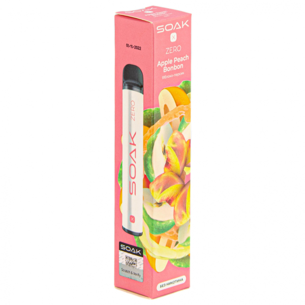 SOAK X ZERO Apple peach bonbon 1500 затяжек (без никотина) в Луганске
